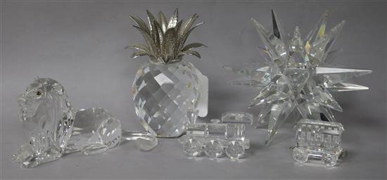 Swarovski Crystal. A star, a candle holder, a pineapple, a lion and a loco and fender